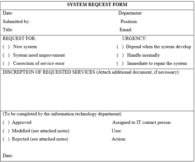 Example of System Request Form